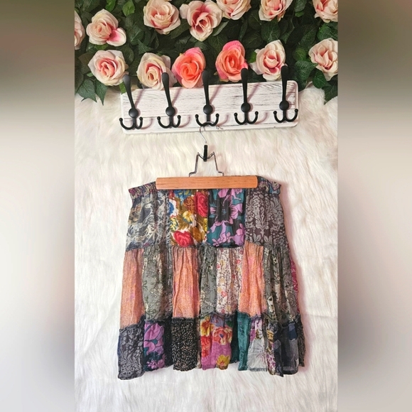 Young Threads Boho Patchwork Chiffon Layered Mini Skirt - Picture 1 of 6